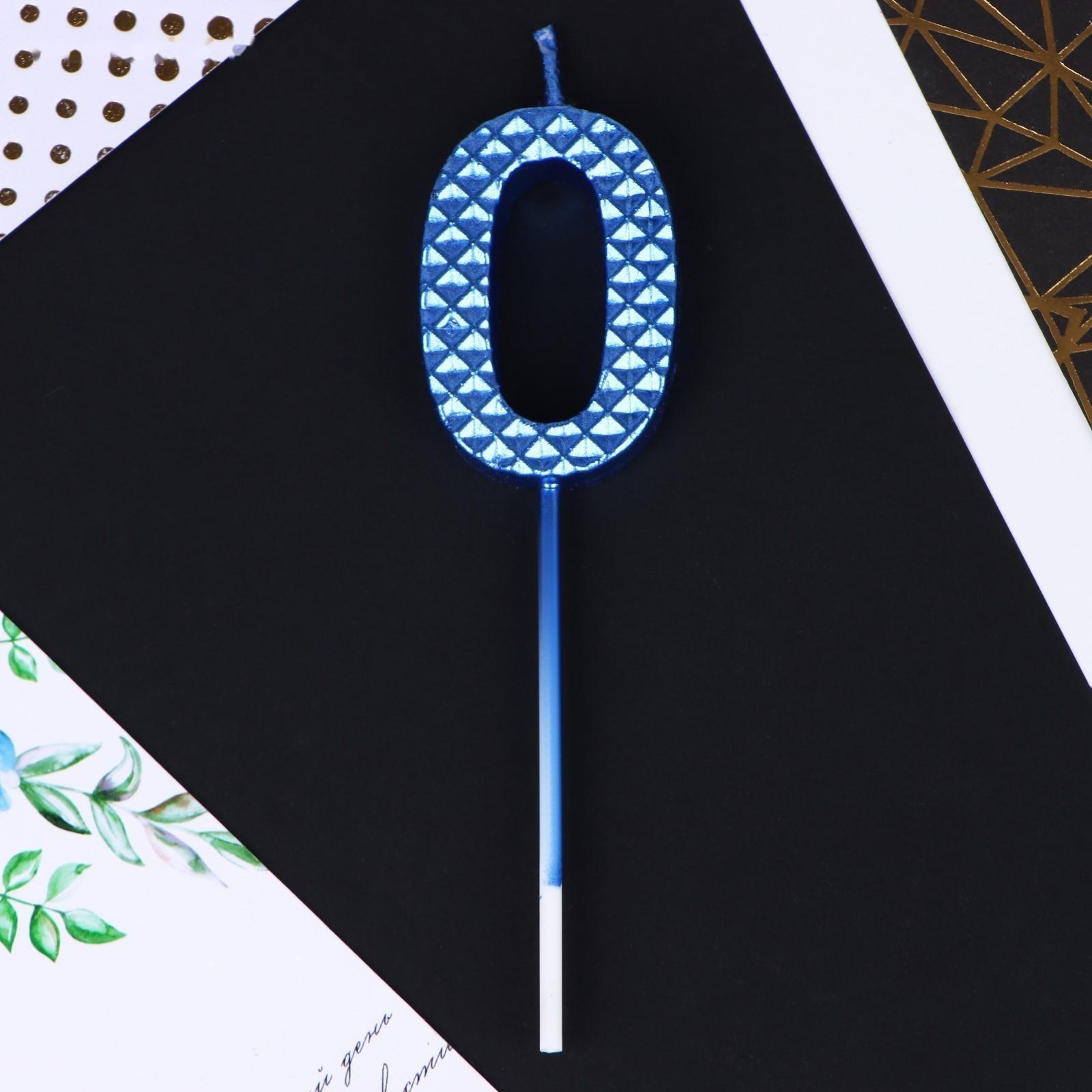 Свеча в торт «0», синяя