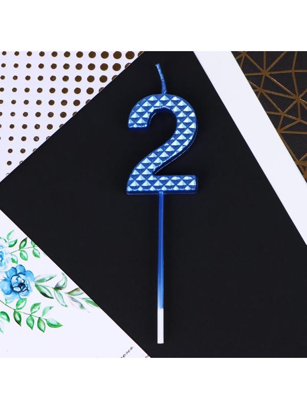 Свеча в торт «2», синяя