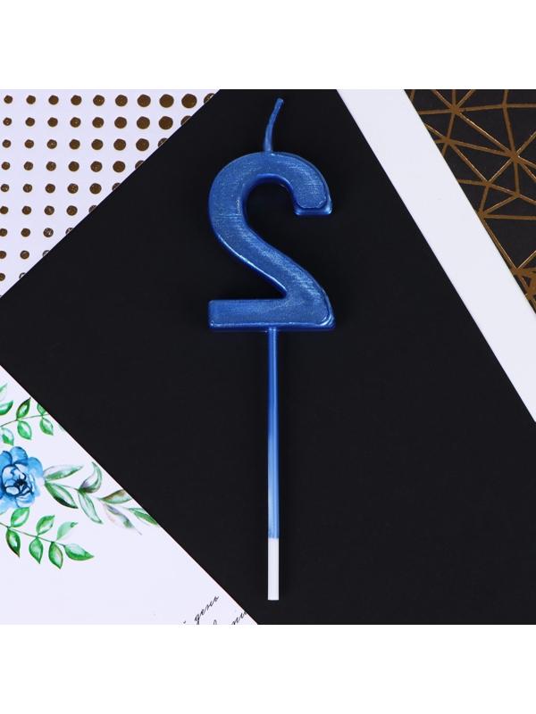 Свеча в торт «2», синяя