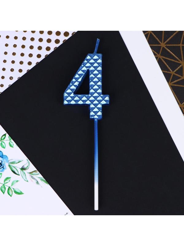 Свеча в торт «4», синяя