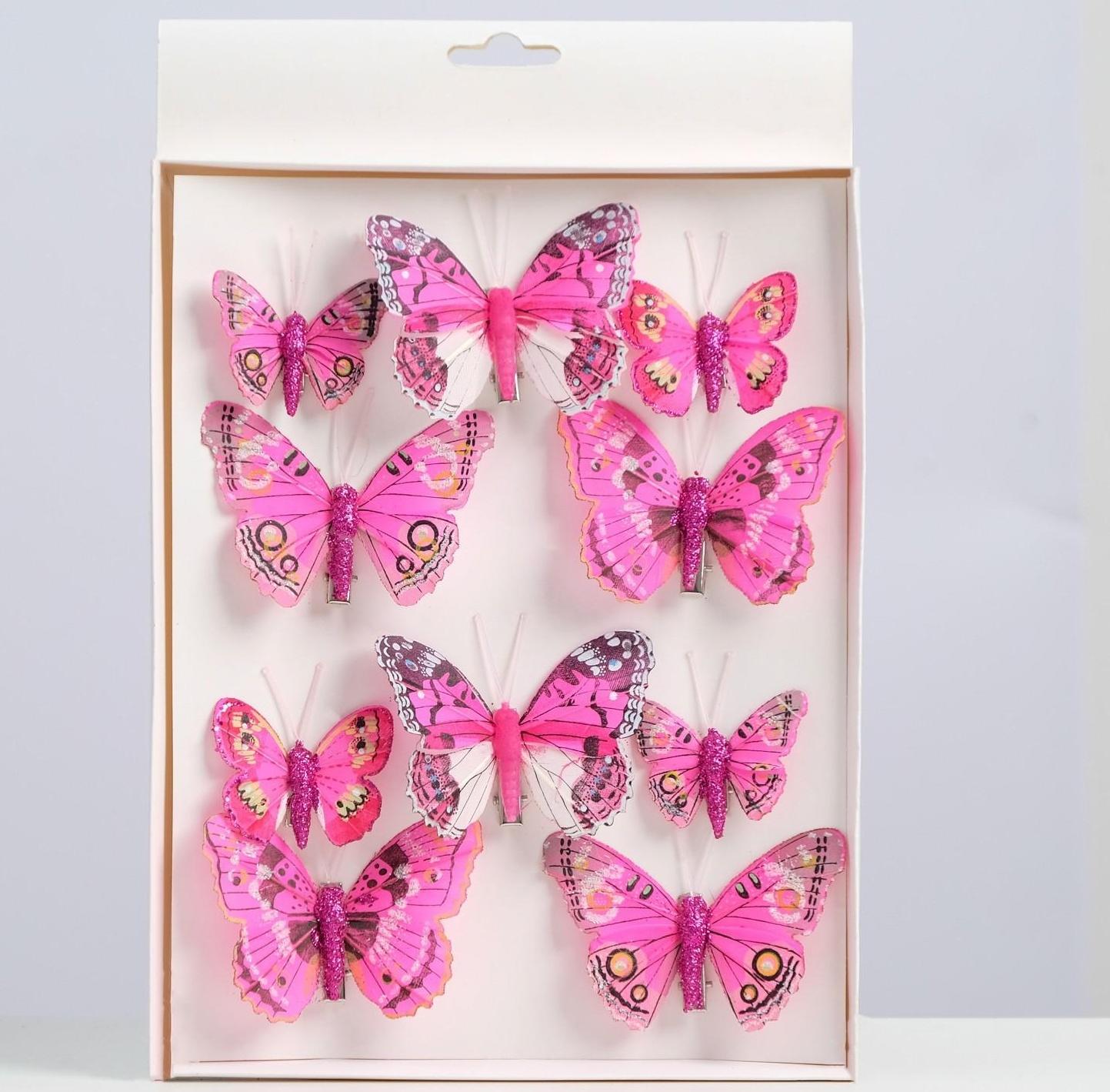 Бабочки для декора и флористики, на прищепке, пластиковые, микс, 5 см и 8 см