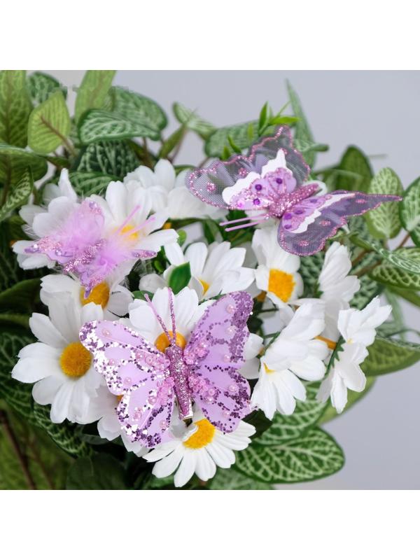 Бабочки для декора и флористики, на прищепке, пластиковые, фиолетовые, микс, 5 см и 8 см