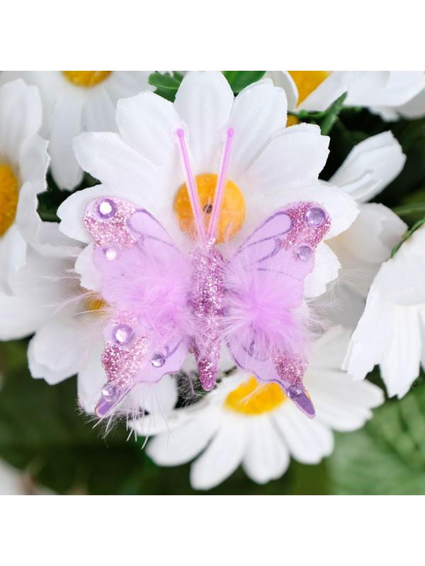 Бабочки для декора и флористики, на прищепке, пластиковые, фиолетовые, микс, 5 см и 8 см