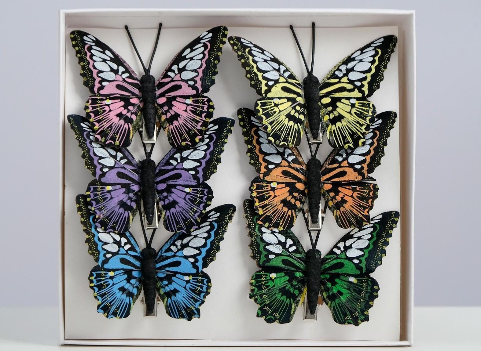 Бабочки для декора и флористики, на прищепке, пластиковые, черные, микс, 5 см и 8 см