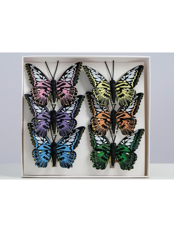 Бабочки для декора и флористики, на прищепке, пластиковые, черные, микс, 5 см и 8 см