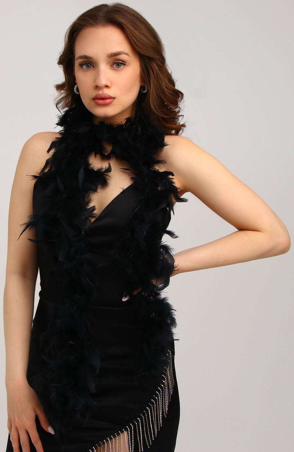 Карнавальный шарф, перо, 1.8 метра, 30 грамм, цвет чёрный