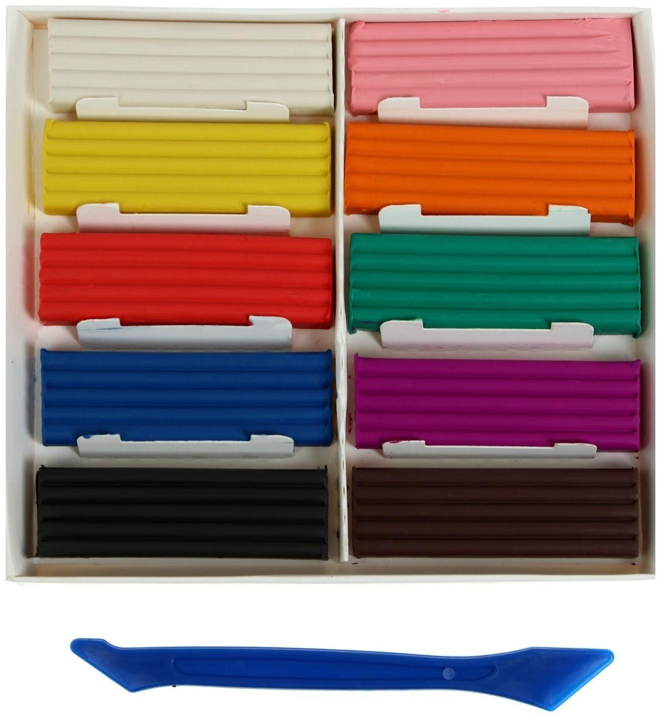 Пластилин 10 цветов 200 г KIDS, со стеком