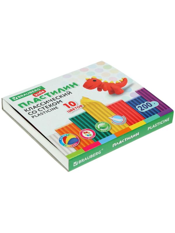 Пластилин 10 цветов 200 г KIDS, со стеком