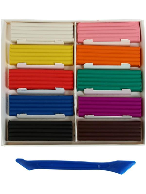 Пластилин 10 цветов 200 г KIDS, со стеком
