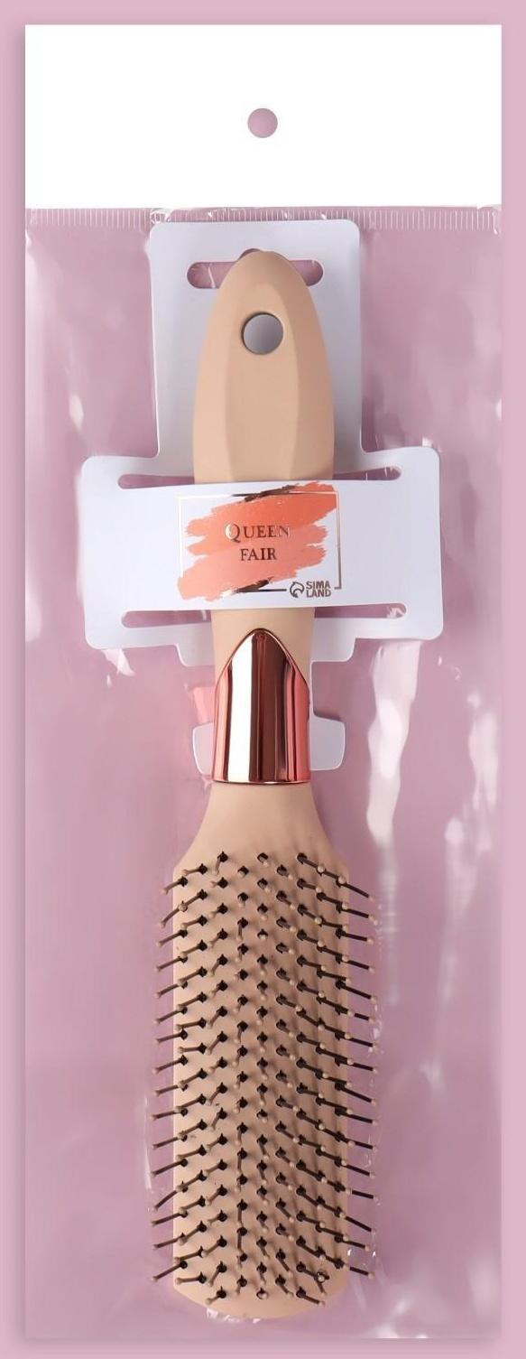 Расчёска массажная, прорезиненная ручка, 3,8 × 23 см, цвет бежевый/золотистый