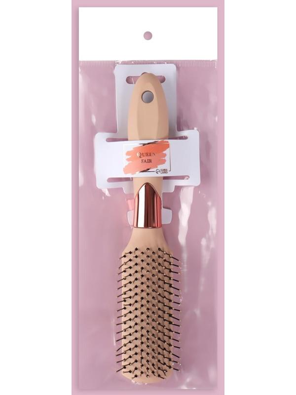 Расчёска массажная, прорезиненная ручка, 3,8 × 23 см, цвет бежевый/золотистый