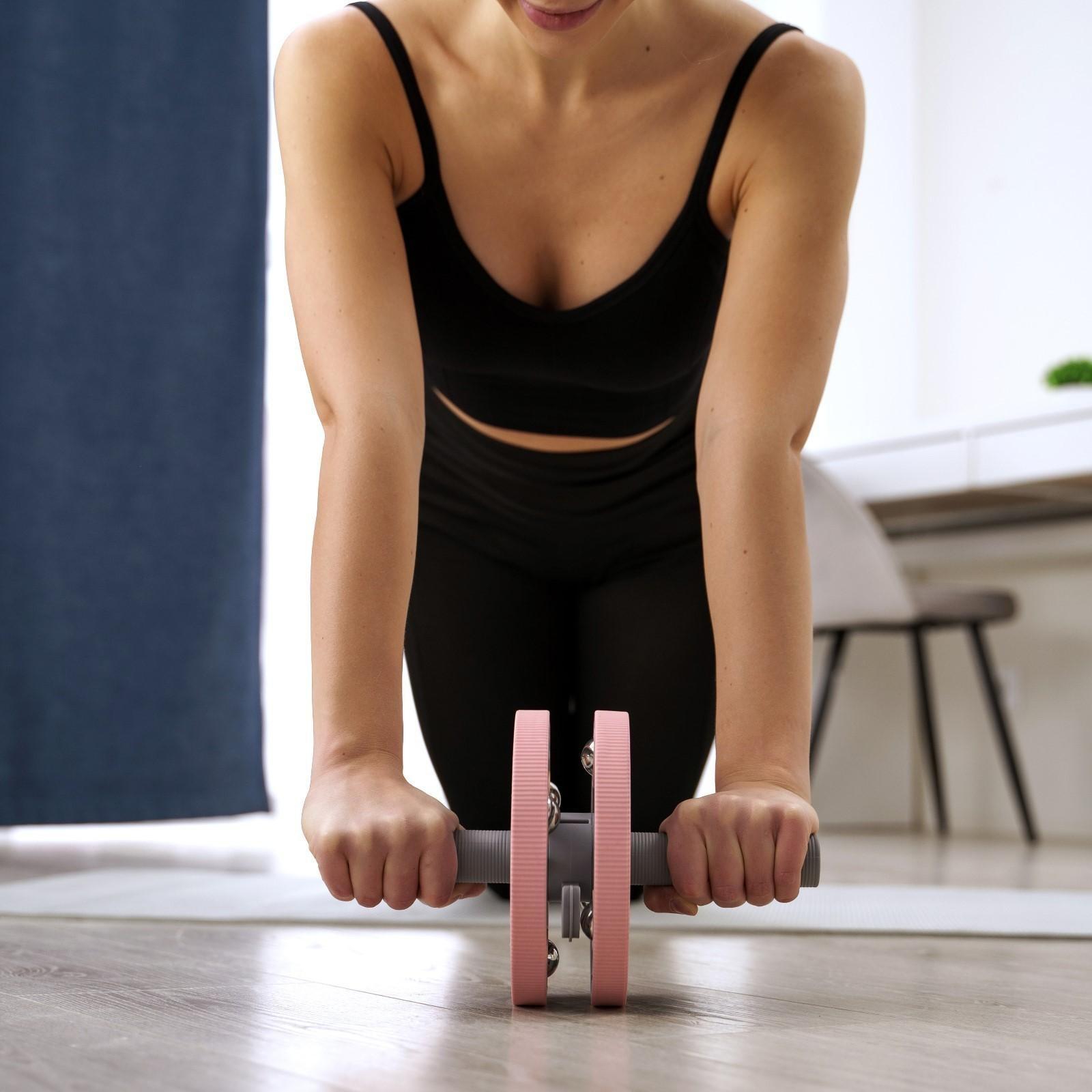 Набор для фитнеса: ролик, упор для пресса, эспандер грудной, цвет розовый