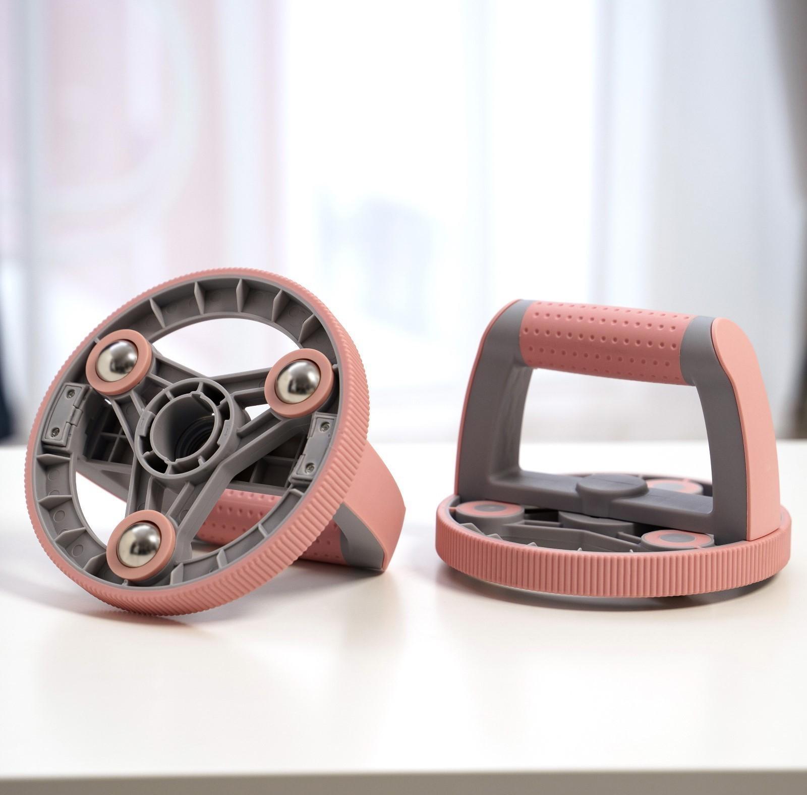 Набор для фитнеса: ролик, упор для пресса, эспандер грудной, цвет розовый