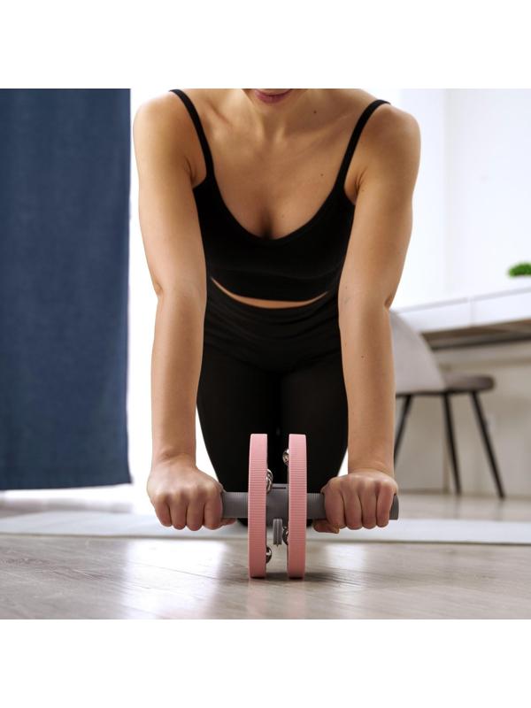 Набор для фитнеса: ролик, упор для пресса, эспандер грудной, цвет розовый