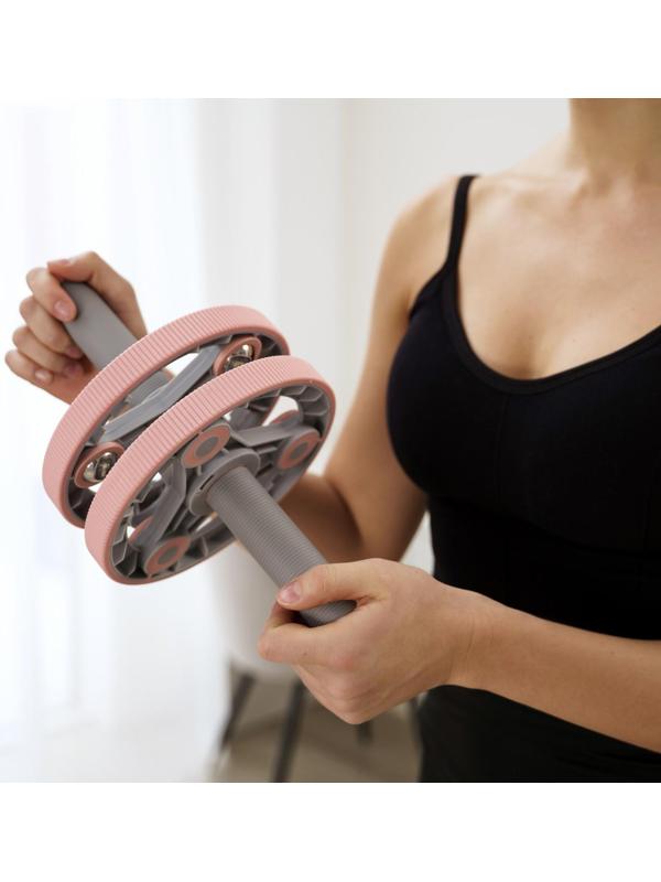 Набор для фитнеса: ролик, упор для пресса, эспандер грудной, цвет розовый