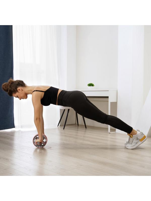 Набор для фитнеса: ролик, упор для пресса, эспандер грудной, цвет розовый