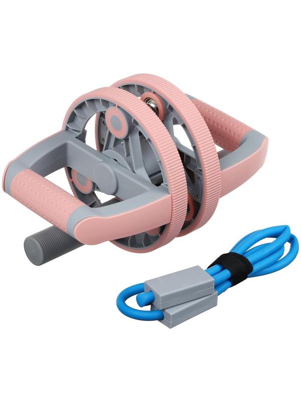 Набор для фитнеса: ролик, упор для пресса, эспандер грудной, цвет розовый