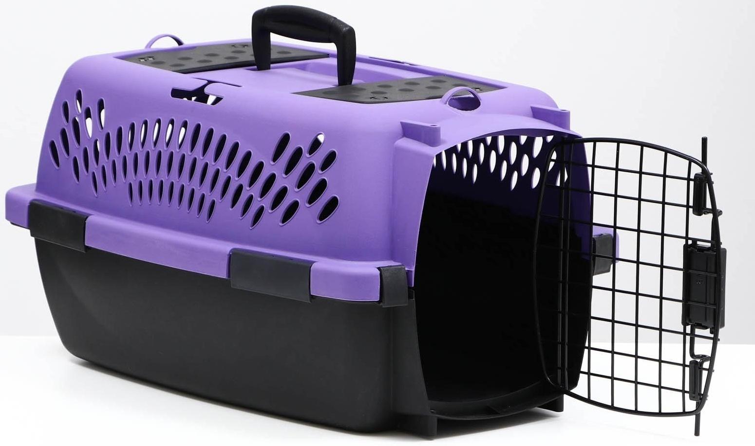 Переноска для животных с металлической дверью, 49 х 32 х 27, Фиолетовая