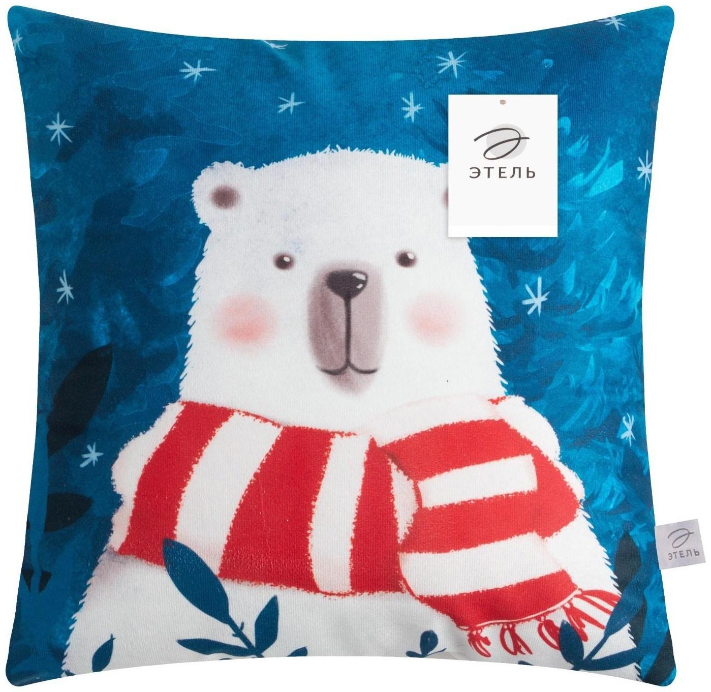 Подушка новогодняя Этель «Мишка», 40*40 см, 100% п/э, велюр