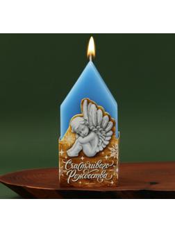 Новогодняя свеча в форме домика «Счастливого рождества», без аромата, 6 х 6 х 12,5 см.