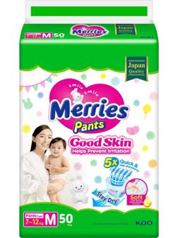 Подгузники-трусики Merries Good Skin M, 7-12 кг, 50 шт