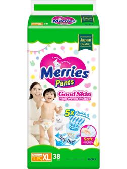 Подгузники-трусики Merries Good Skin, XL 12-19 кг, 38 шт