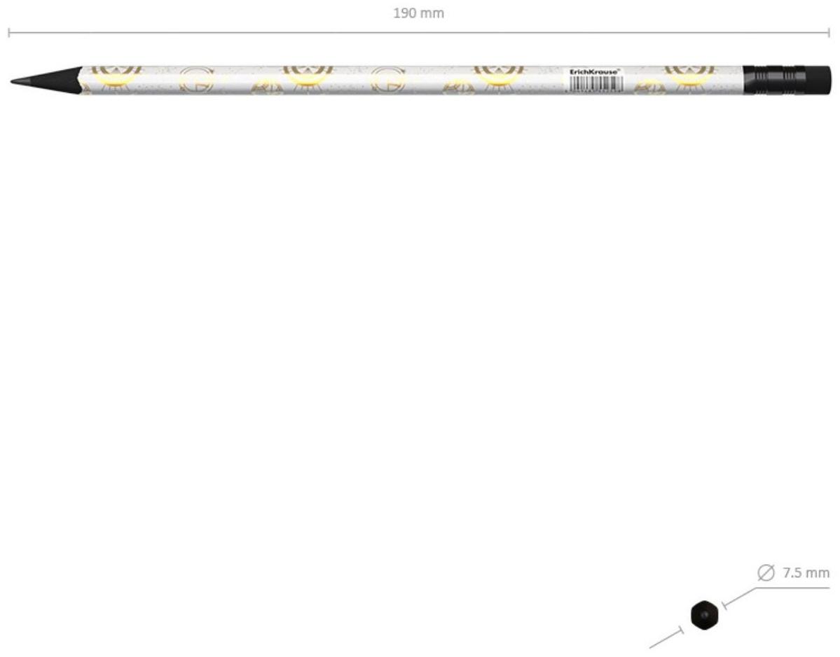 Карандаш чернографитный с ластиком ErichKrause Magic Sky (простой), HB, грифель d 2.2 мм, трeхгранный, с принтом, из люкс древесины, микс