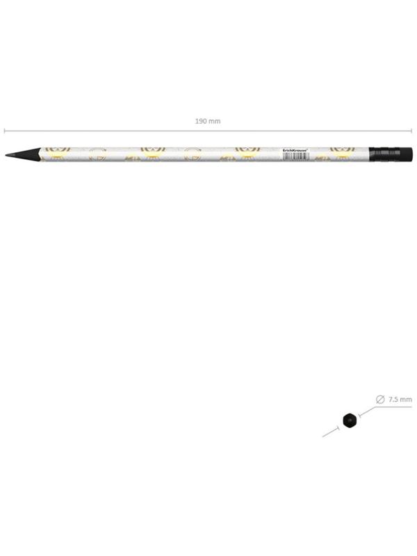 Карандаш чернографитный с ластиком ErichKrause Magic Sky (простой), HB, грифель d 2.2 мм, трeхгранный, с принтом, из люкс древесины, микс