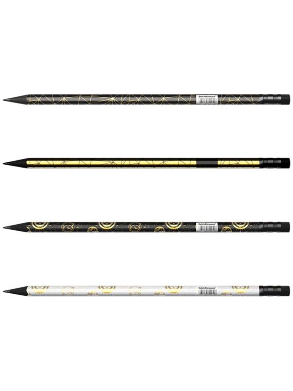 Карандаш чернографитный с ластиком ErichKrause Magic Sky (простой), HB, грифель d 2.2 мм, трeхгранный, с принтом, из люкс древесины, микс