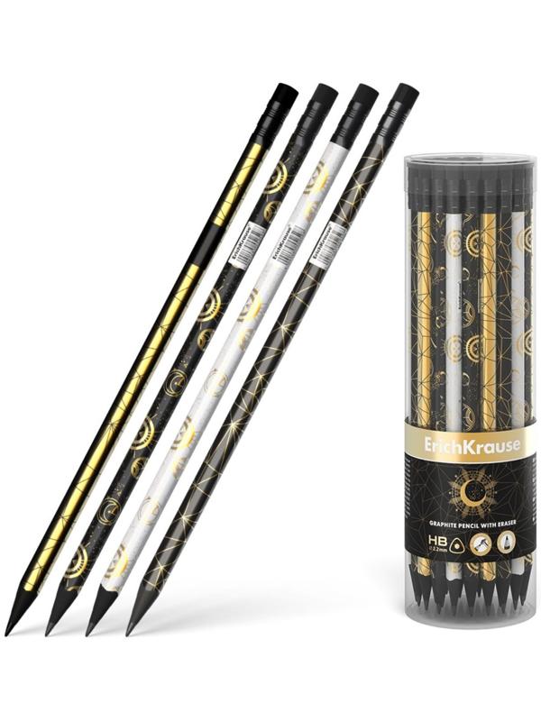 Карандаш чернографитный с ластиком ErichKrause Magic Sky (простой), HB, грифель d 2.2 мм, трeхгранный, с принтом, из люкс древесины, микс
