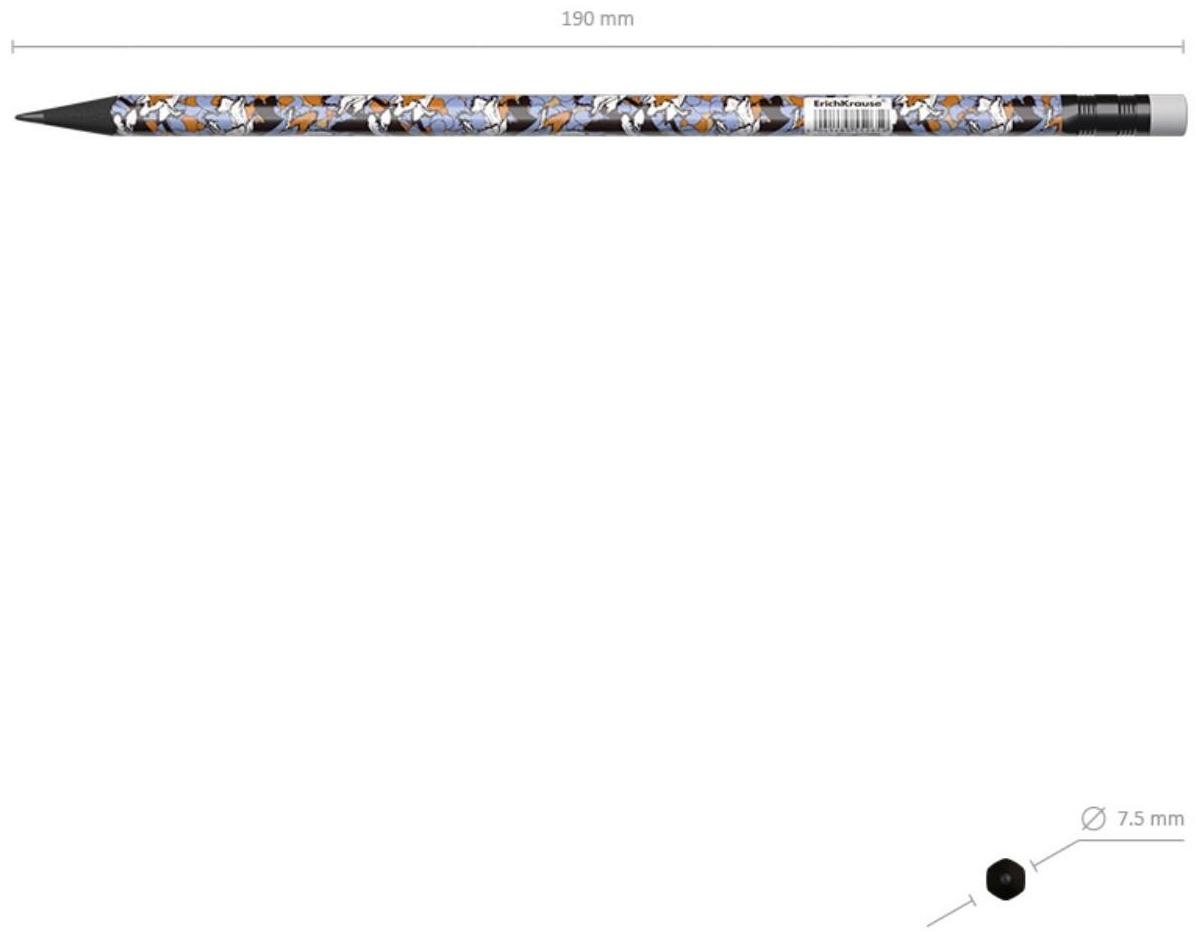 Карандаш чернографитный с ластиком ErichKrause Tulips (простой), HB, грифель d 2.2 мм, трeхгранный, с принтом, из люкс древесины, микс