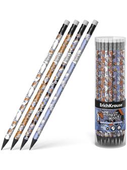 Карандаш чернографитный с ластиком ErichKrause Tulips (простой), HB, грифель d 2.2 мм, трeхгранный, с принтом, из люкс древесины, микс