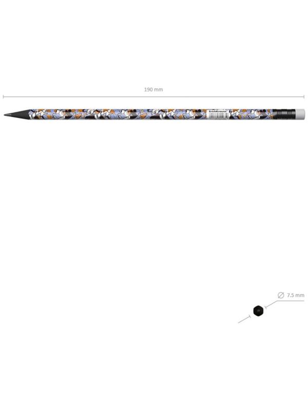 Карандаш чернографитный с ластиком ErichKrause Tulips (простой), HB, грифель d 2.2 мм, трeхгранный, с принтом, из люкс древесины, микс