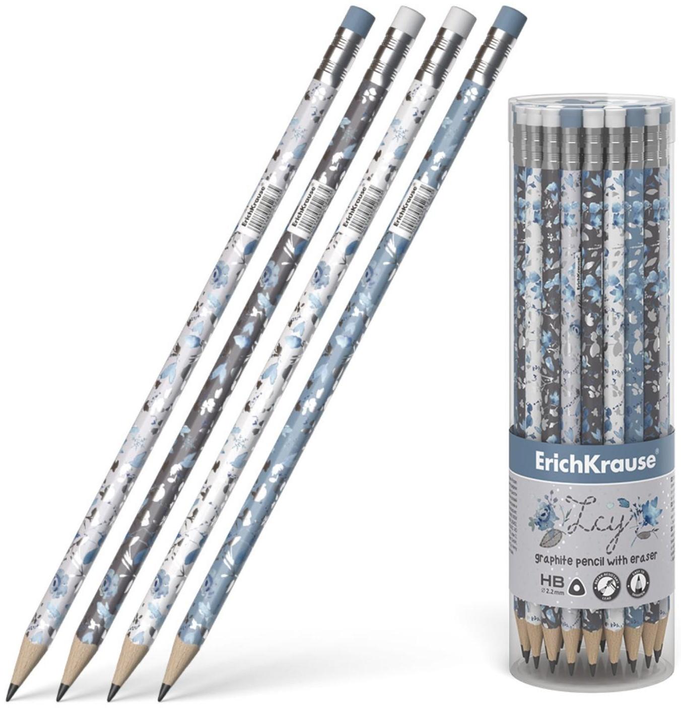 Карандаш чернографитный с ластиком ErichKrause Frozen Beauty (простой), HB, грифель d 2.2 мм, трeхгранный, с принтом, из люкс древесины, микс