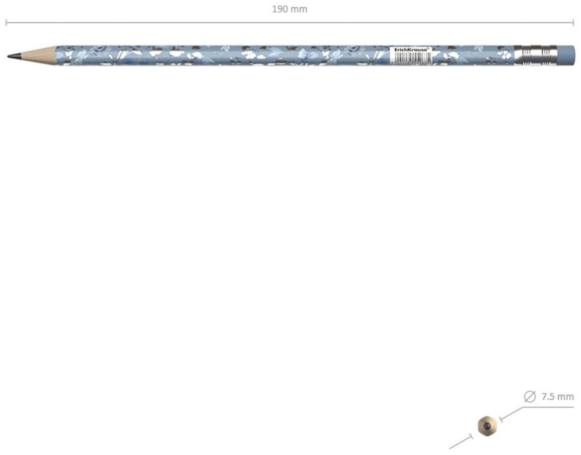 Карандаш чернографитный с ластиком ErichKrause Frozen Beauty (простой), HB, грифель d 2.2 мм, трeхгранный, с принтом, из люкс древесины, микс