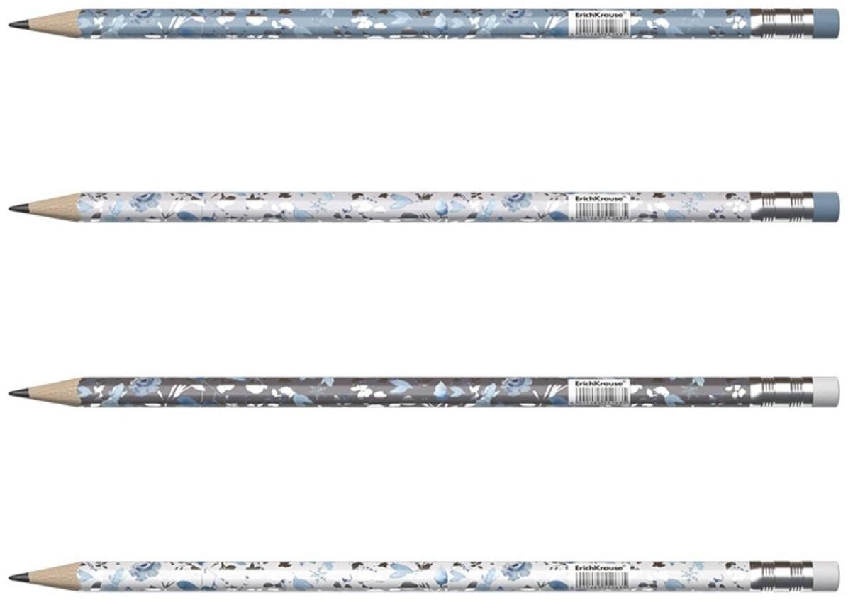 Карандаш чернографитный с ластиком ErichKrause Frozen Beauty (простой), HB, грифель d 2.2 мм, трeхгранный, с принтом, из люкс древесины, микс