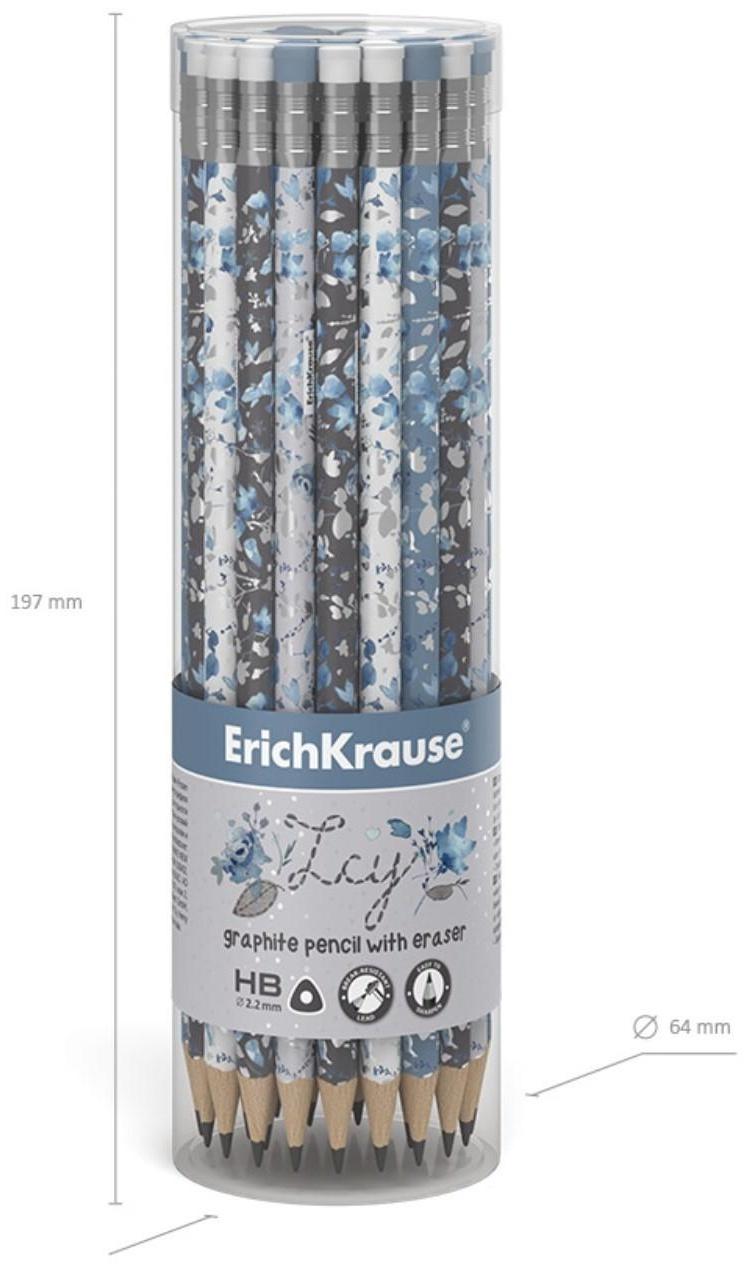 Карандаш чернографитный с ластиком ErichKrause Frozen Beauty (простой), HB, грифель d 2.2 мм, трeхгранный, с принтом, из люкс древесины, микс