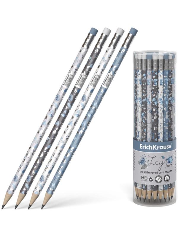 Карандаш чернографитный с ластиком ErichKrause Frozen Beauty (простой), HB, грифель d 2.2 мм, трeхгранный, с принтом, из люкс древесины, микс