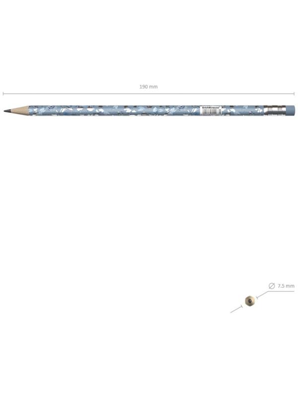 Карандаш чернографитный с ластиком ErichKrause Frozen Beauty (простой), HB, грифель d 2.2 мм, трeхгранный, с принтом, из люкс древесины, микс