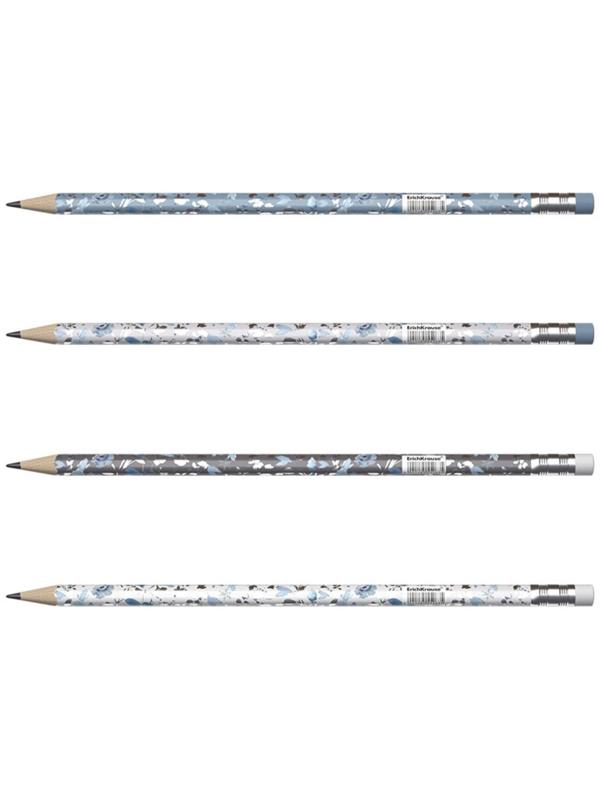 Карандаш чернографитный с ластиком ErichKrause Frozen Beauty (простой), HB, грифель d 2.2 мм, трeхгранный, с принтом, из люкс древесины, микс