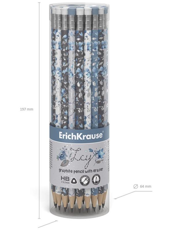 Карандаш чернографитный с ластиком ErichKrause Frozen Beauty (простой), HB, грифель d 2.2 мм, трeхгранный, с принтом, из люкс древесины, микс