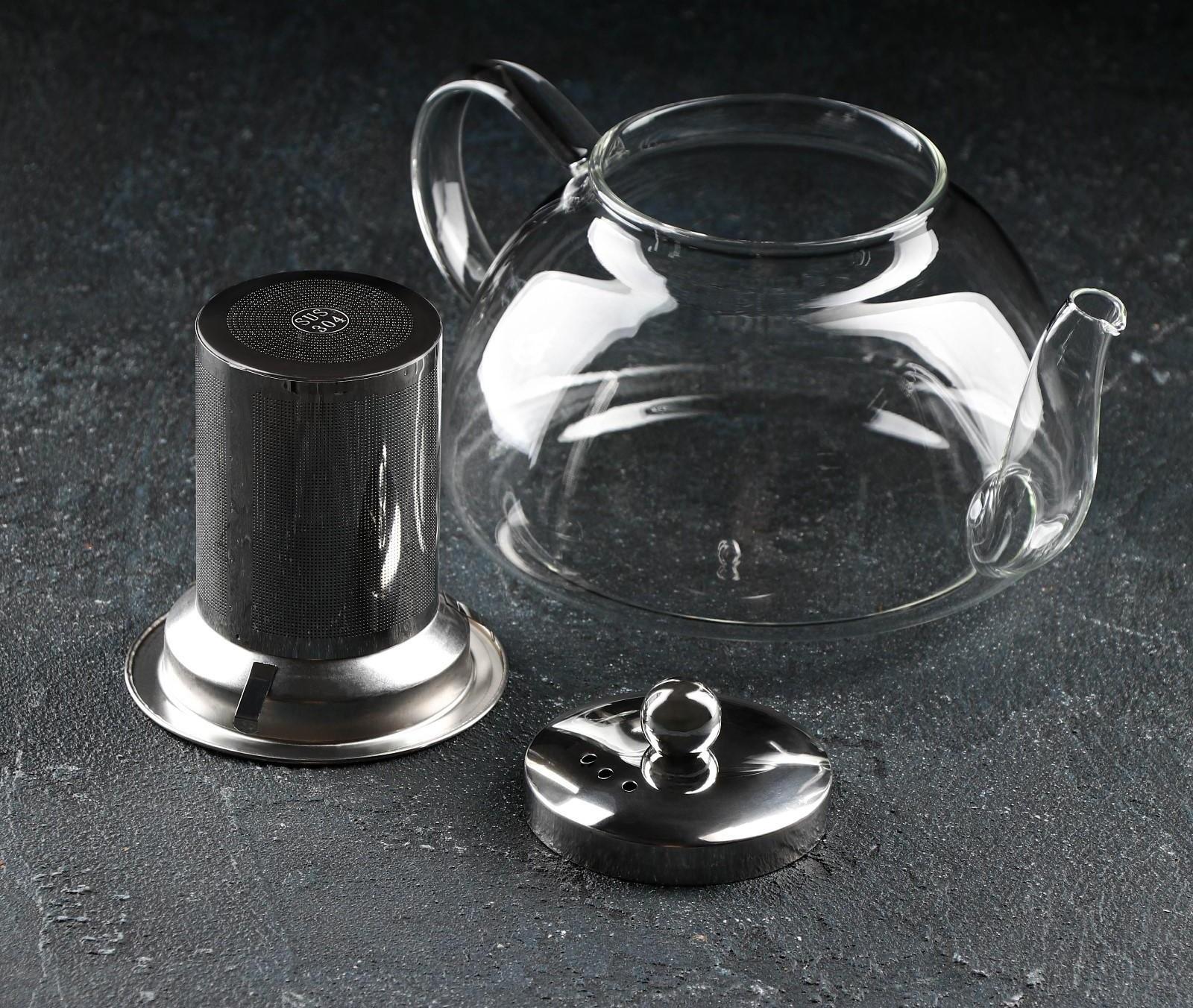 Чайник стеклянный заварочный с металлическим ситом «Жак», 1 л, 21×14×11 см