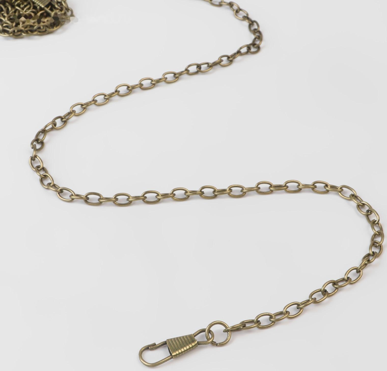 Цепочка для сумки, с карабинами, железная, 5 × 7 мм, 120 см, цвет бронзовый