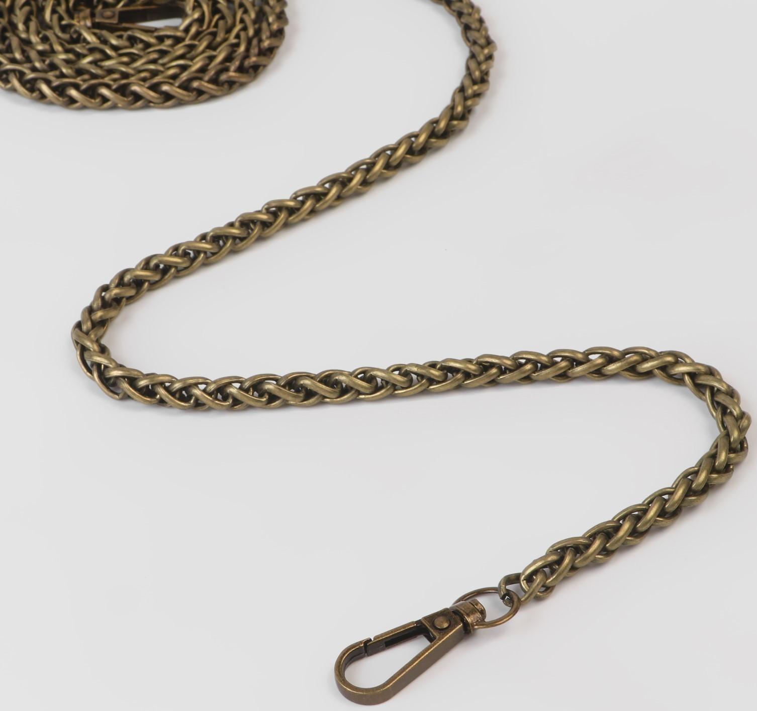 Цепочка для сумки, с карабинами, железная, 7 × 7 мм, 120 см, цвет бронзовый