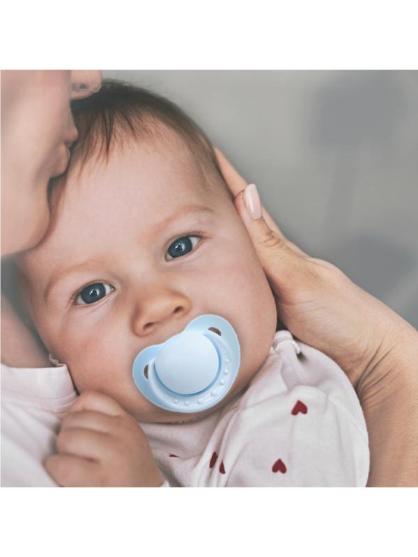 Соска - пустышка ортодонтическая, силикон +0мес., цвет голубой