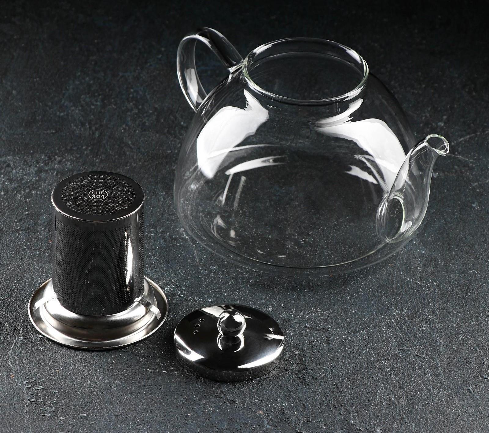 Чайник стеклянный заварочный с металлической крышкой и ситом «Жак», 1,5 л, 23×16×13,5 см