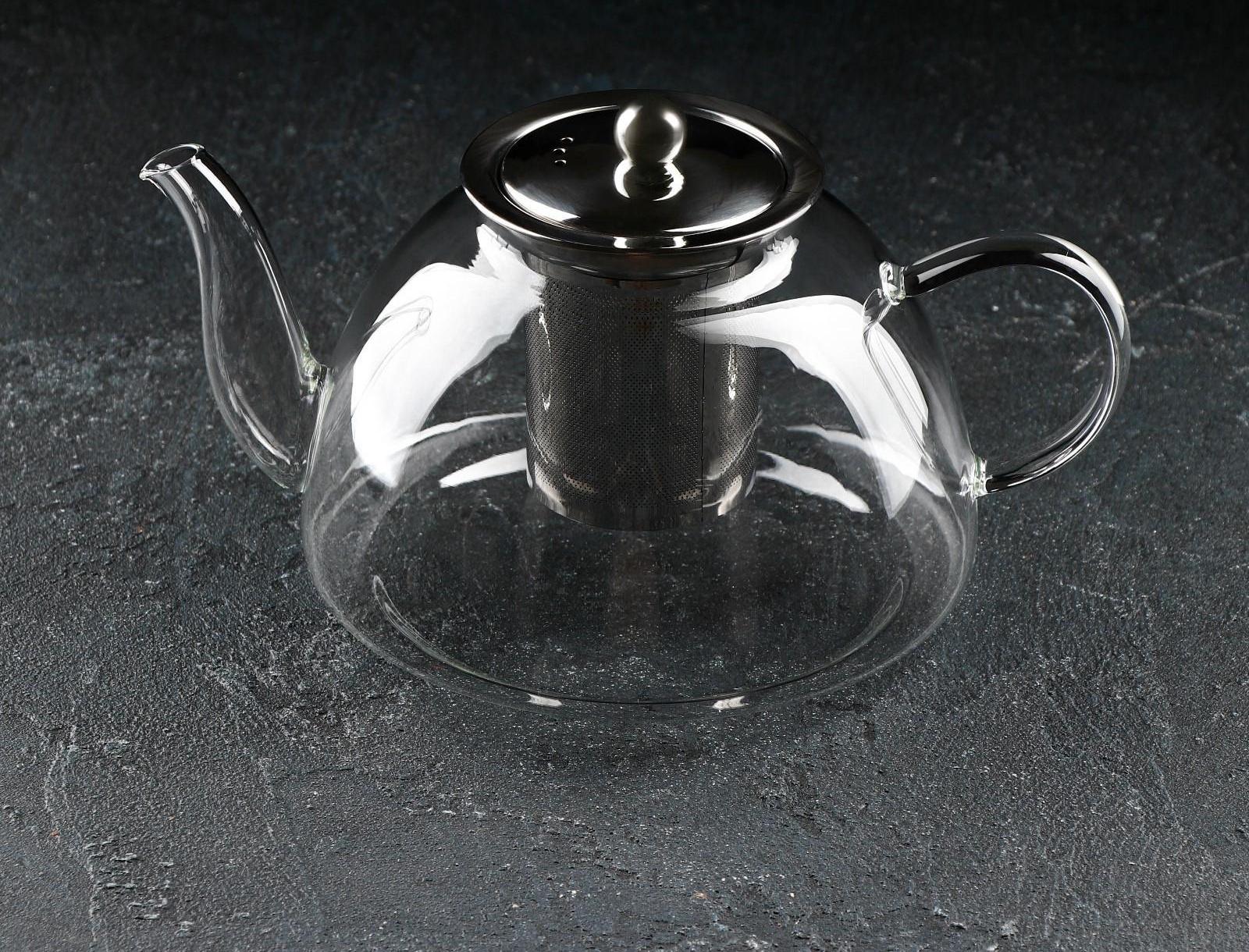 Чайник стеклянный заварочный с металлической крышкой и ситом «Жак», 1,5 л, 23×16×13,5 см
