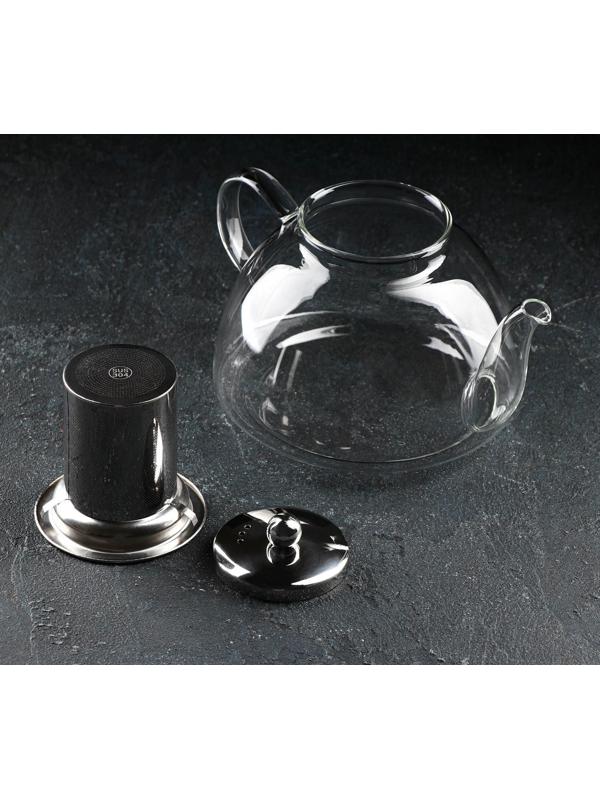 Чайник стеклянный заварочный с металлической крышкой и ситом «Жак», 1,5 л, 23×16×13,5 см
