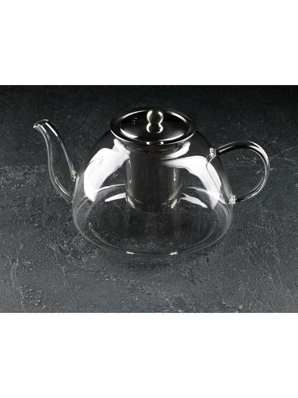 Чайник стеклянный заварочный с металлической крышкой и ситом «Жак», 1,5 л, 23×16×13,5 см
