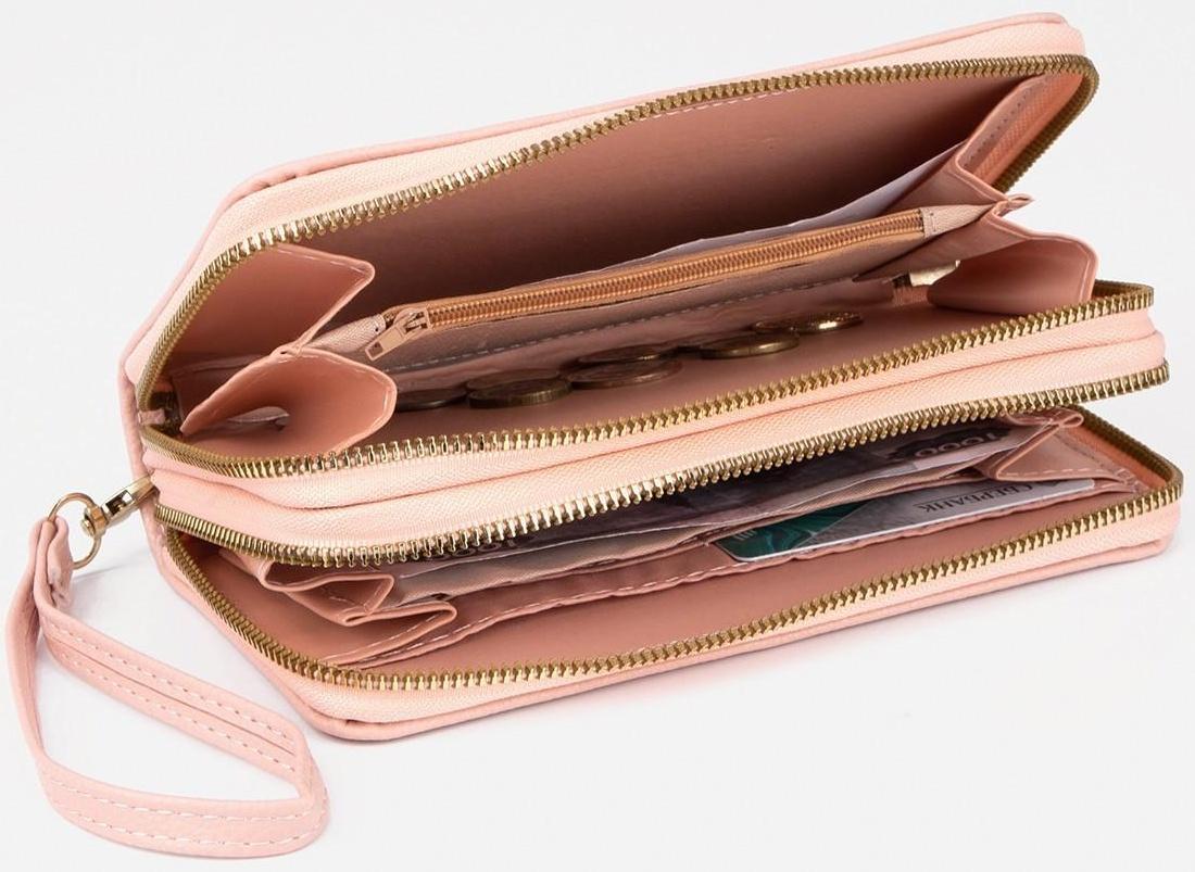 Кошелёк на молниях, цвет розовый